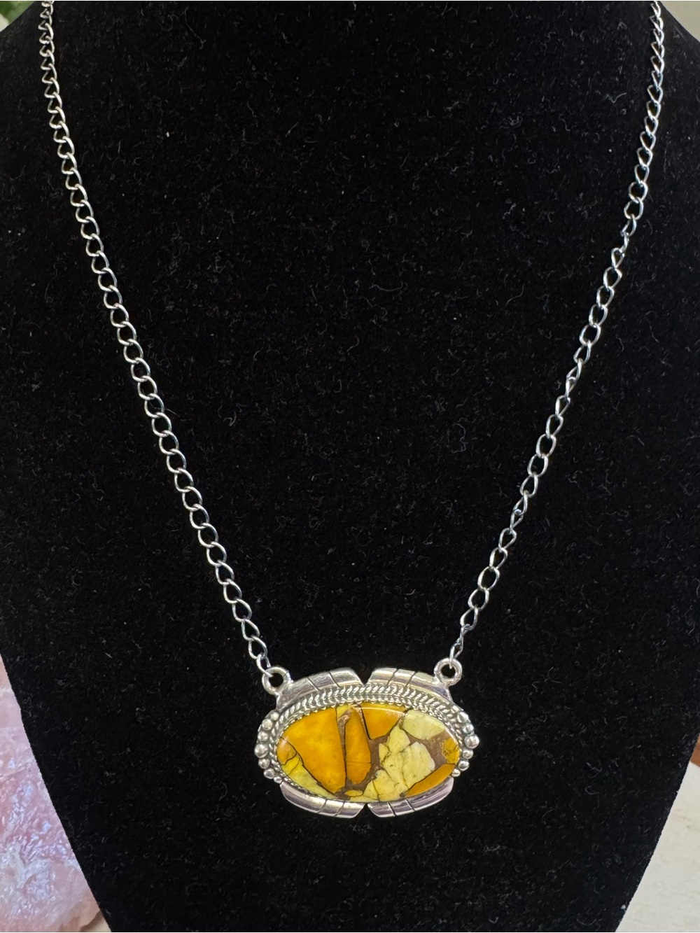 Kingman Honey Dahlia Stone Pendant Necklace on Sterling Silver Chain - 16”- 18”